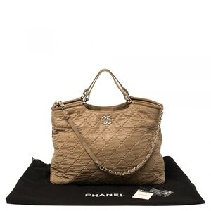 Authentic CHANEL iridescent shimmer nubuck sea hit calf skin large 2way tote